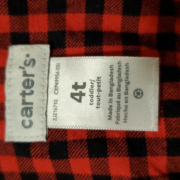 4T Boys Long Sleeve, Red & Black Plaid, Button Up Shirt by Carter's - Picture 7 of 8